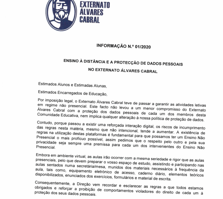 ENSINO À DISTÂNCIA E A PROTEÇÃO DE DADOS NO EXTERNATO ÁLVARES CABRAL