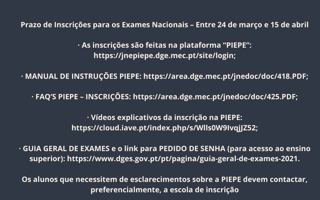 INFORMAÇÕES – EXAMES NACIONAIS 2021